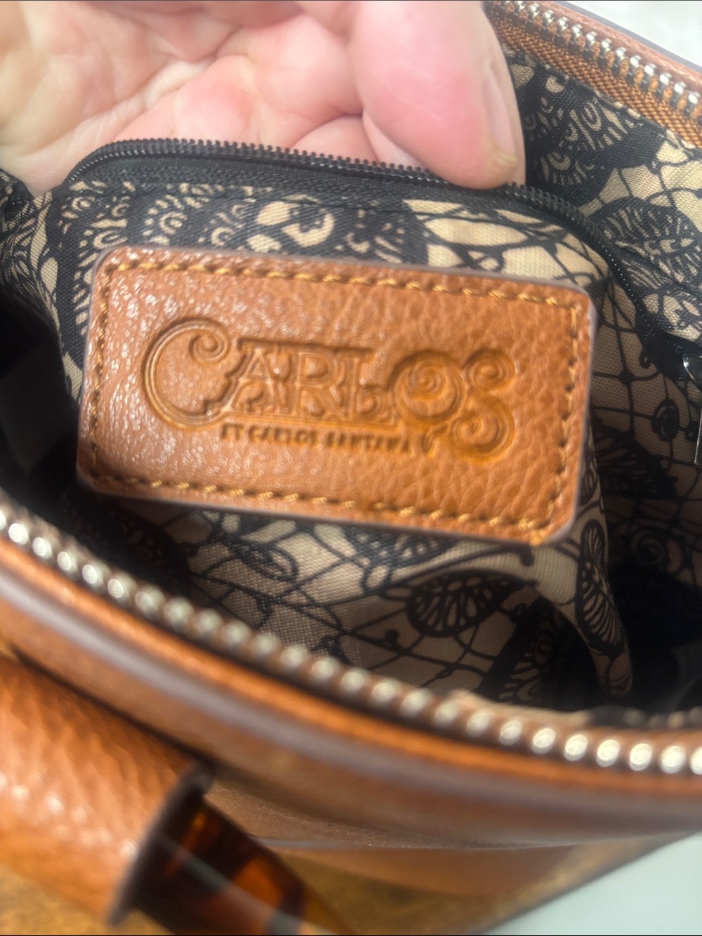 CARLOS SANTANA Tortoiseshell Handle Tan Crossbody Bag - Picture 11 of 16
